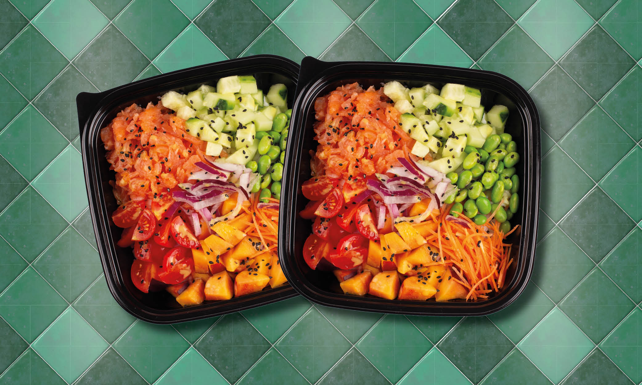 Poké bowl met gerookte zalm & mango